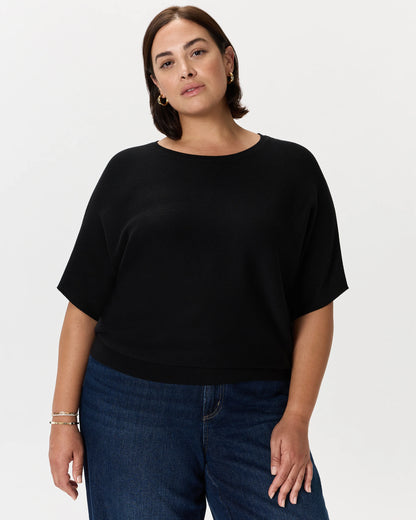 Lightweight Cotton Cashmere Link-Stitch Dolman Sweater - 1X / Orchid Blue Mini Stripe