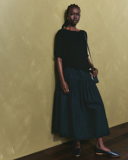 100% Organic Cotton Poplin Pintuck Maxi Skirt - XS / Black