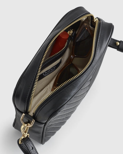 Italian Leather Quilted Crossbody Bag - One Size / Black