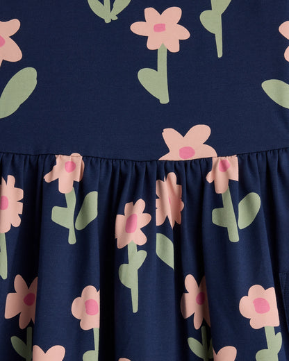 Organic Cotton Long Sleeve Fit and Flare Pocket Dress - 2T / Purple Poppy Garden