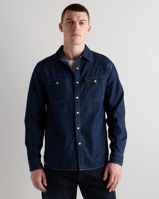 Pearl Snap Denim Western Shirt - S / Clean Rinse