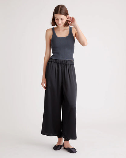 100% Washable Silk Cropped Wide Leg Pant - XS / Black