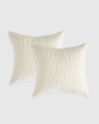 Chunky Hand Knit Wool Pillow Cover (Set of 2) - 20x20 / Neutral