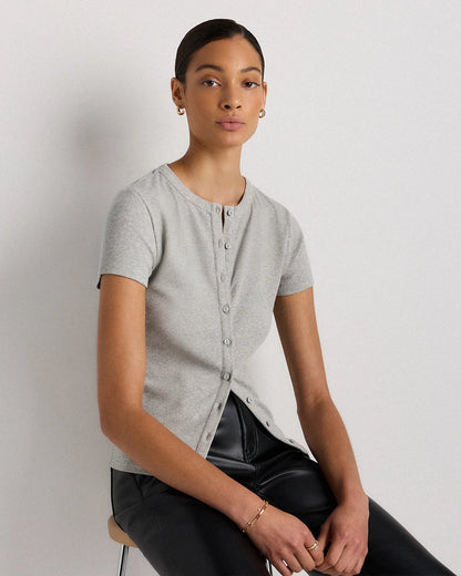 Organic Cotton Micro-Rib Button Tee - XS / Soft White
