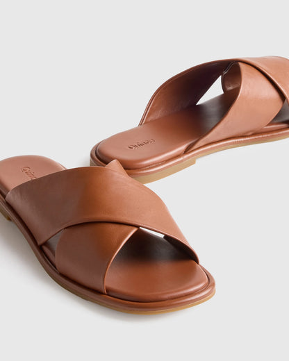 Italian Leather Crossover Slide - 5 / Cognac