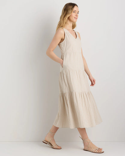 100% Organic Cotton Gauze Tiered Maxi Dress - XS / Indigo Blue