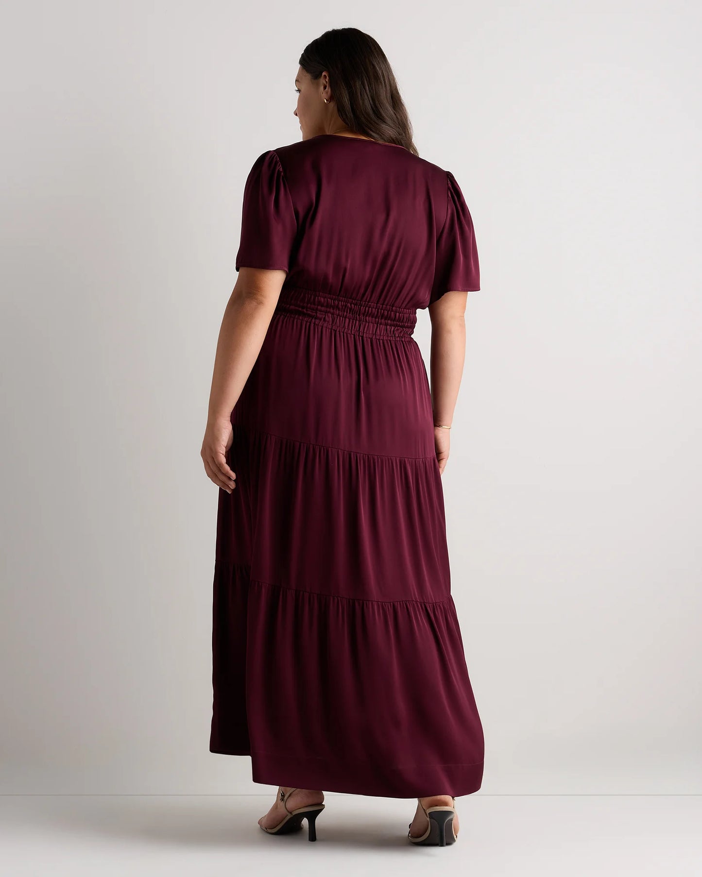 Washable Stretch Silk Tiered Maxi Dress - 1X / Navy
