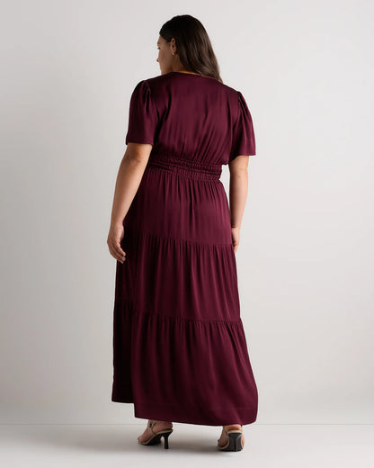 Washable Stretch Silk Tiered Maxi Dress - 1X / Navy