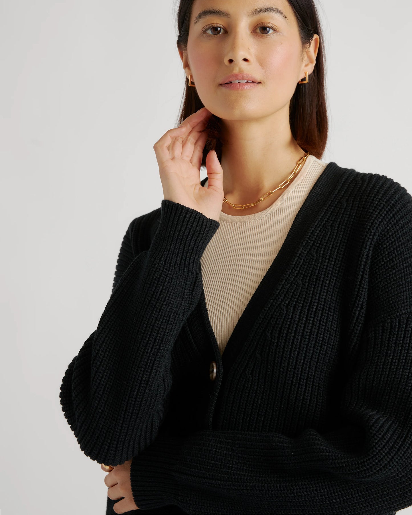 100% Organic Cotton Oversized Boyfriend Cardigan - XS / Speckled Beige