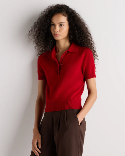 Mongolian Cashmere Short Sleeve Polo - XS / Oatmeal