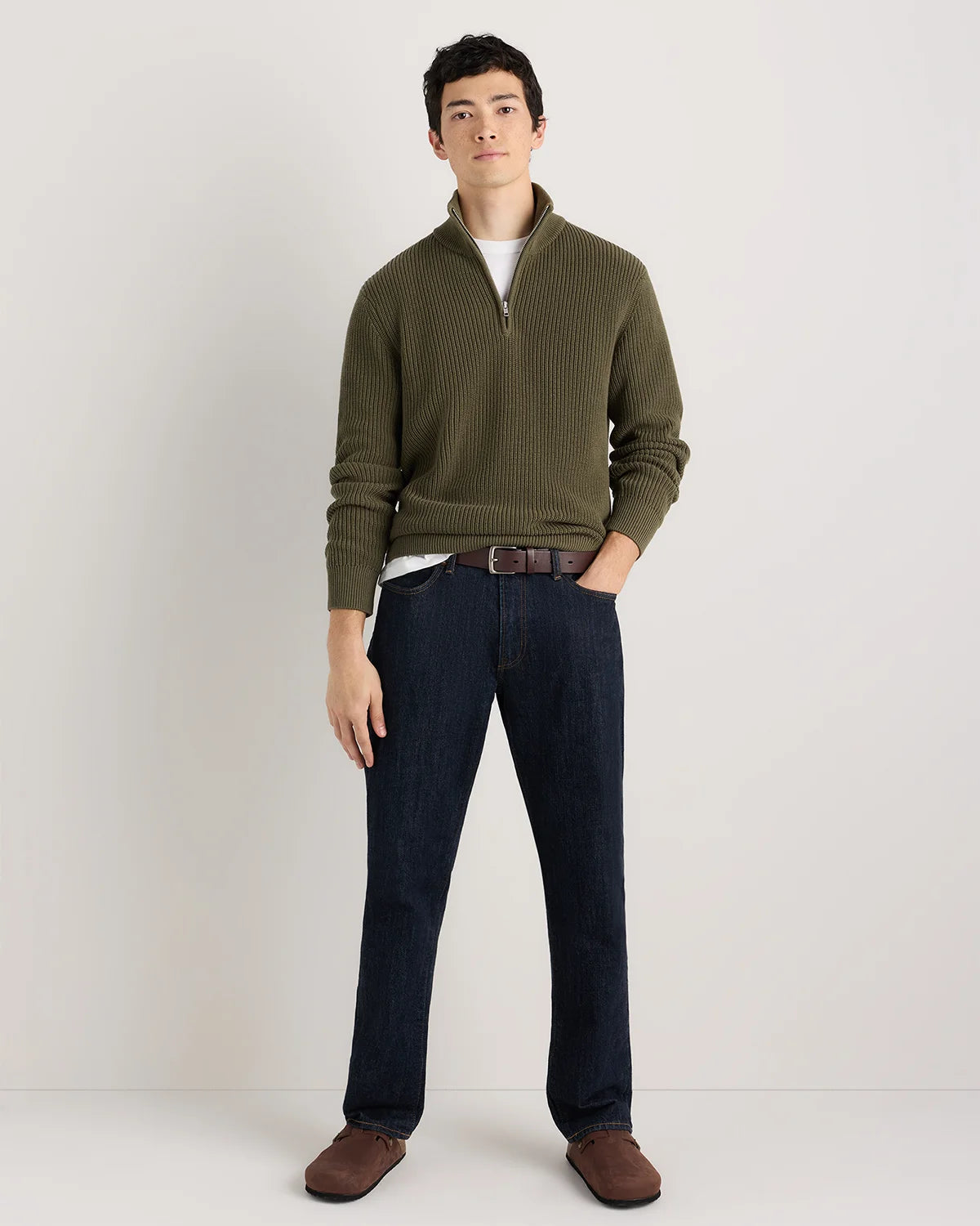 100% Organic Cotton Ribbed Quarter-Zip Sweater - S / Navy