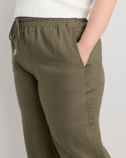 100% European Linen Wide Leg Pants - 1X / Bayberry Olive