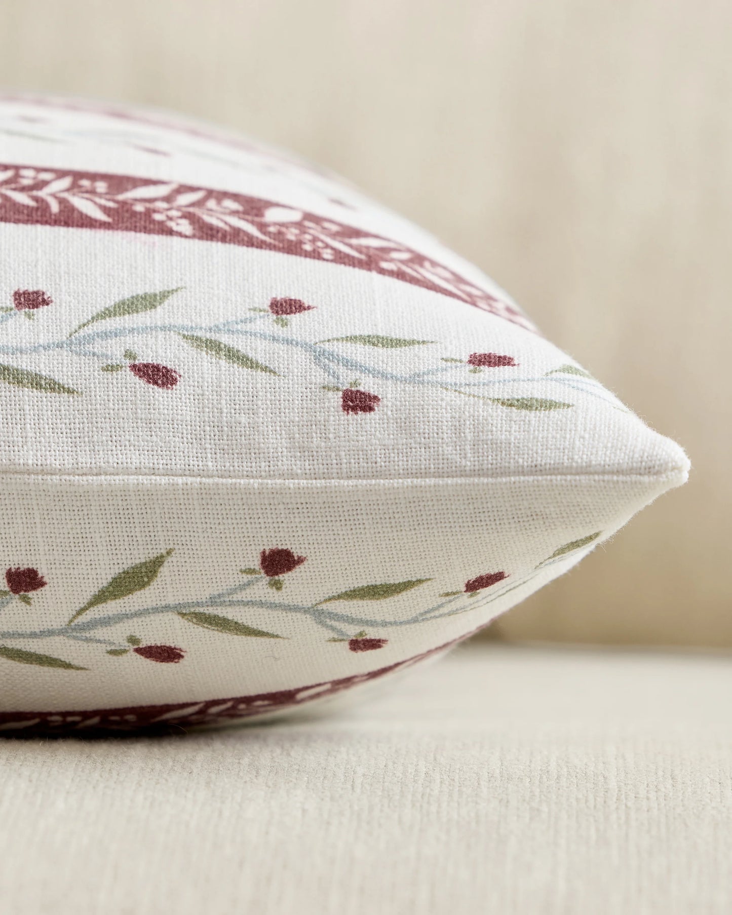 Floral Vine Cotton Pillow Cover - 12x20 / Light Blue Stripe