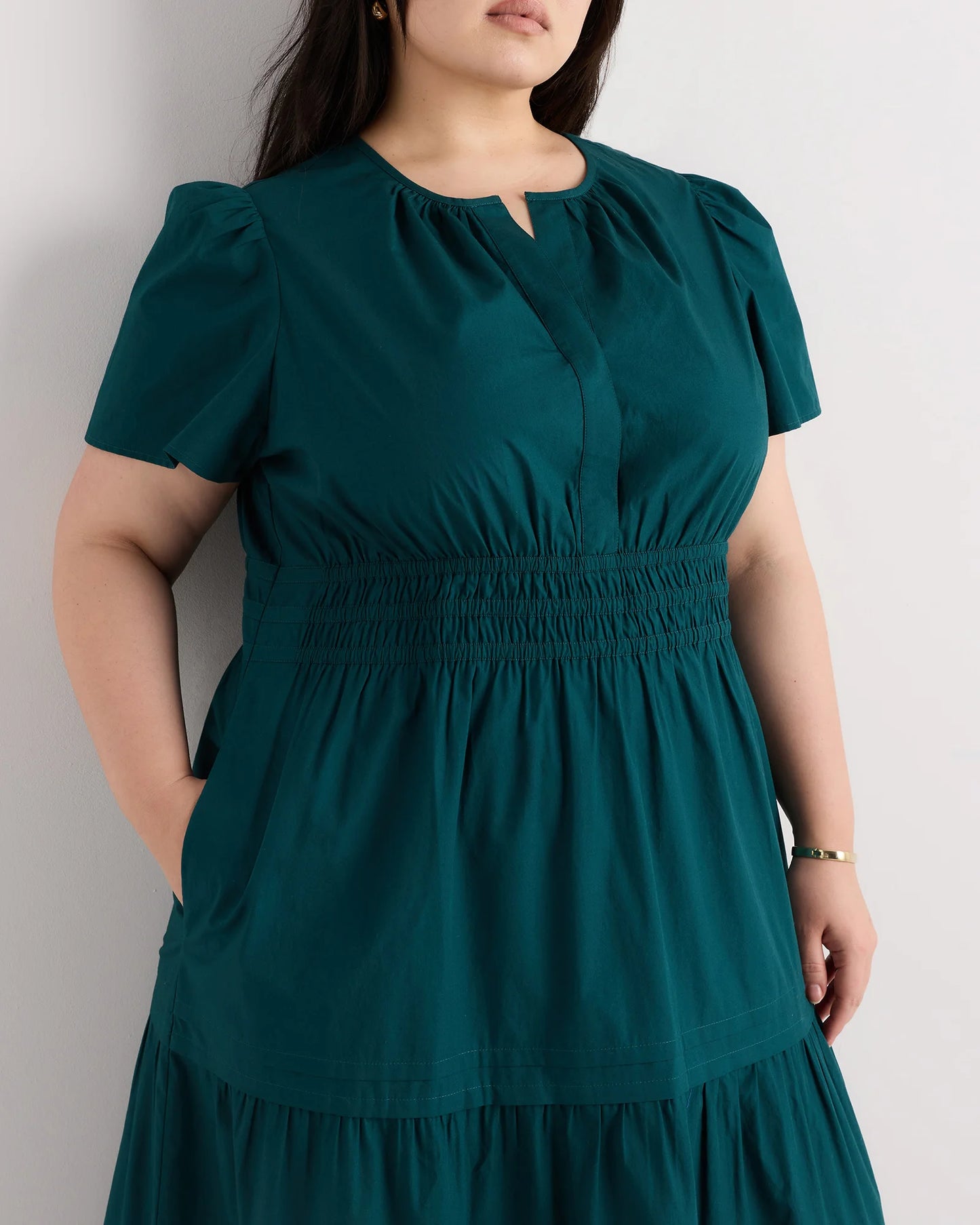 100% Organic Cotton Poplin Tiered Maxi Dress - 1X / Ocean Green