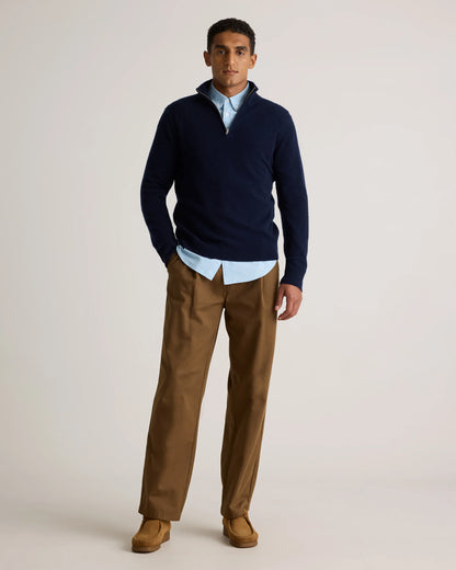 Mongolian Cashmere Quarter Zip Sweater - S / Olive Twist