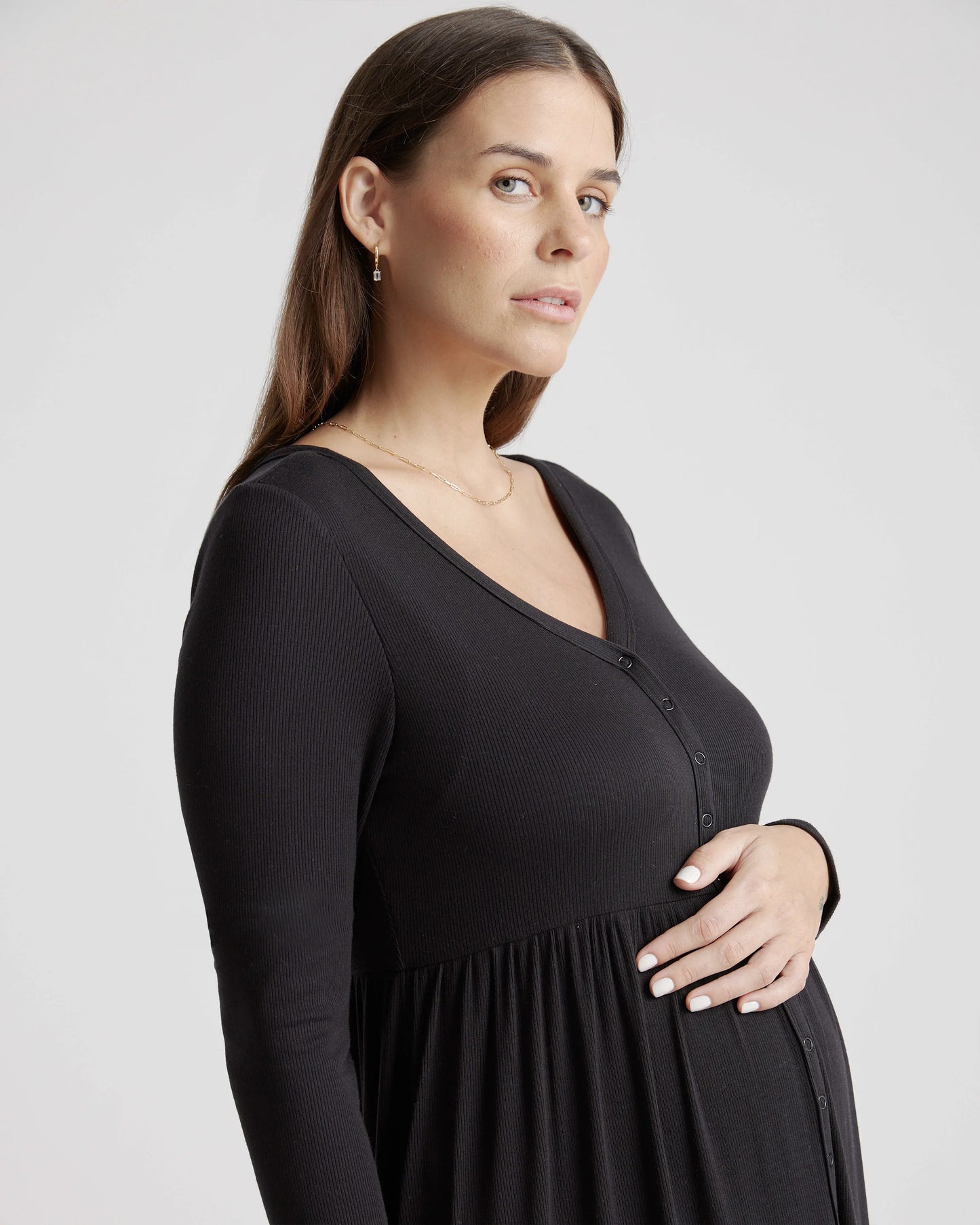 Tencel Rib Maternity & Nursing Button Front Dress - XS / Black