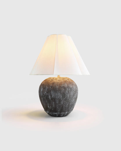 Rustic Cement Table Lamp with Fluted Shade - One Size / Black