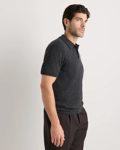 100% Mongolian Cashmere Short Sleeve Polo Sweater - S / Heather Storm Blue