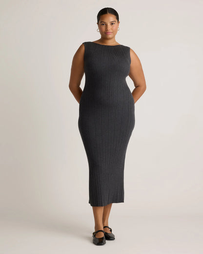 Cotton Cashmere Ribbed Sleeveless Midi Dress - XS / Heather Oatmeal