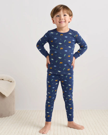 100% Organic Cotton Long Sleeve and Pant Pajama Set - 2T / Navy Stripe