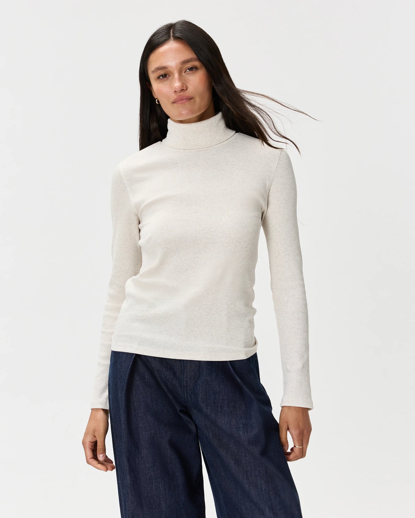 Organic Cotton Micro-Rib Turtleneck - XS / Taupe Brown