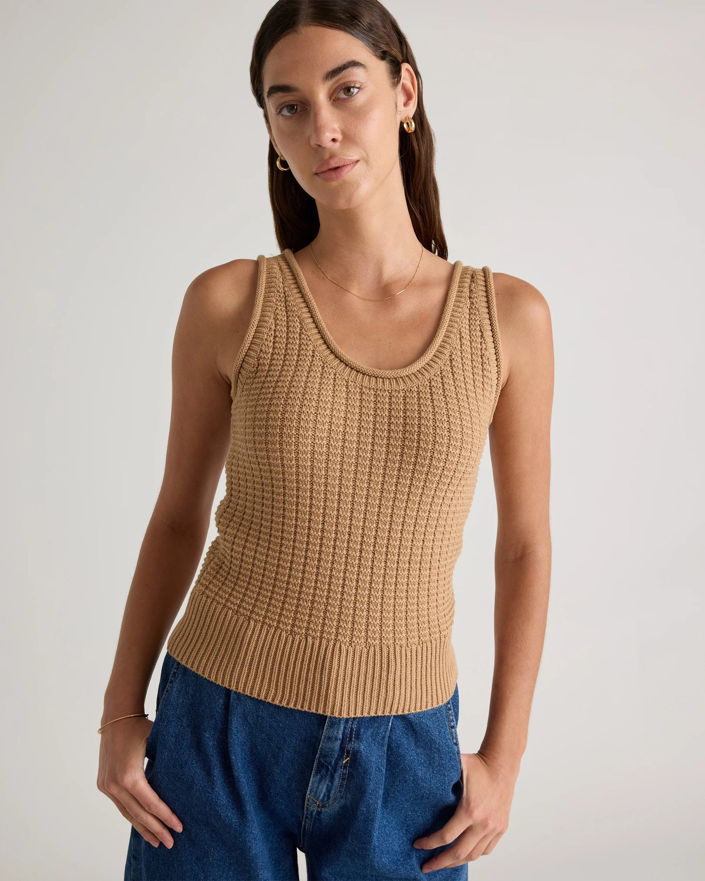 100% Organic Cotton Waffle Cropped Sweater Tank - XS / Heather Dove Grey