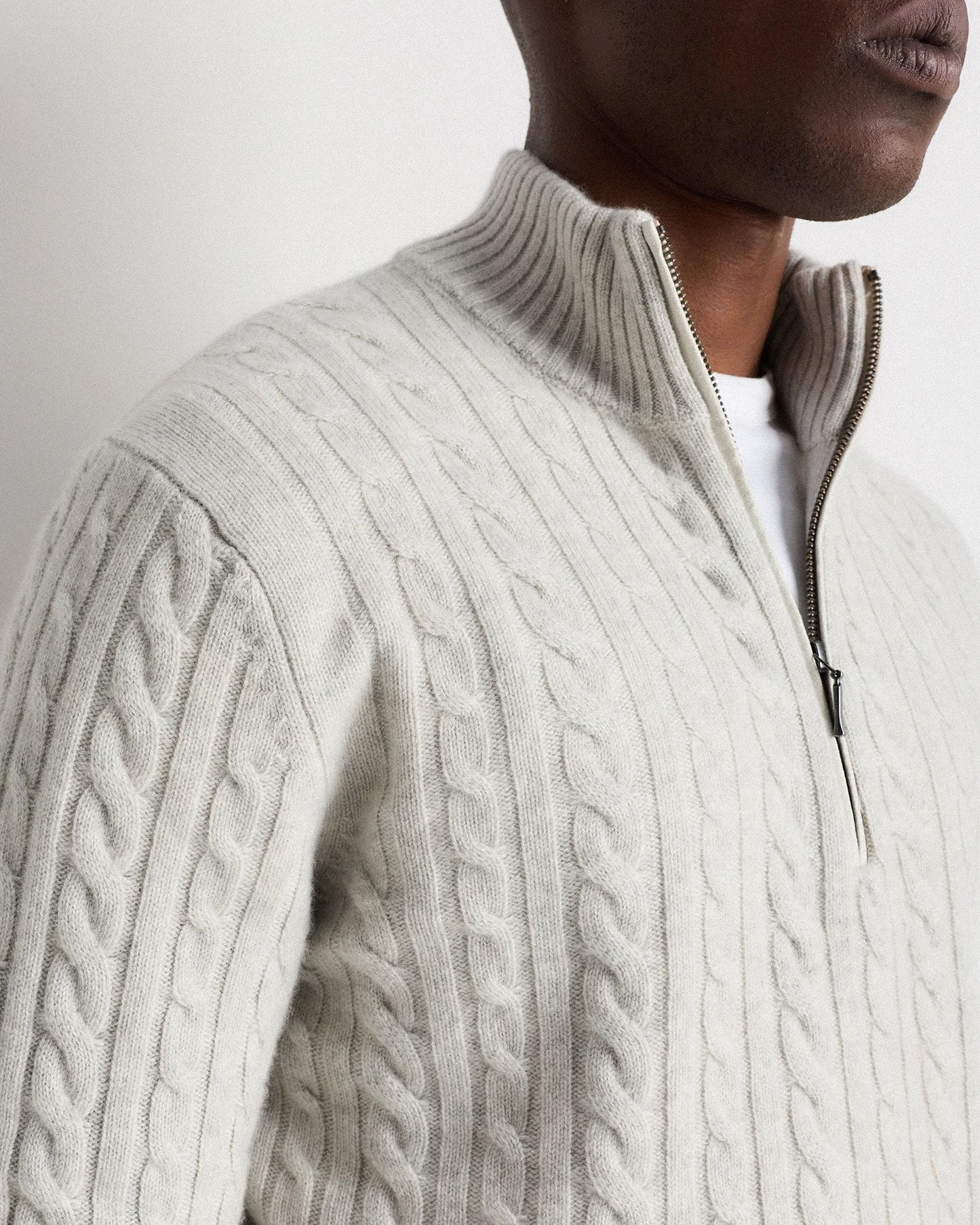 Luxe Baby Cashmere Cable Quarter Zip Sweater - S / Pearled Ivory