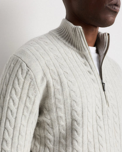 Luxe Baby Cashmere Cable Quarter Zip Sweater - S / Pearled Ivory