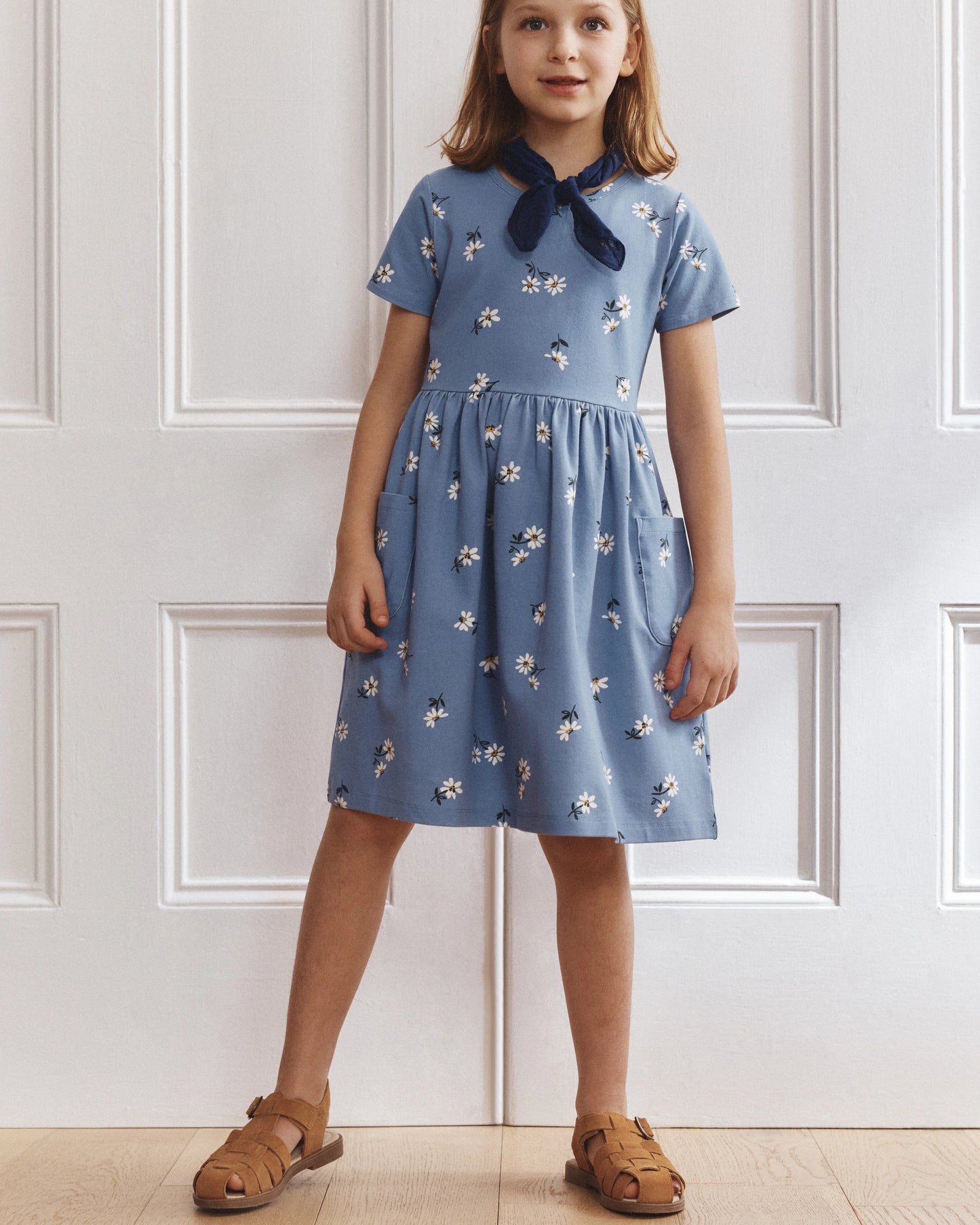 Organic Cotton Fit and Flare Pocket Dress - 6 / Cloud Rainbow Stripe