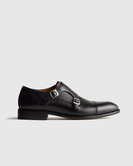 Italian Leather Monk Strap Oxford - 7 / Black