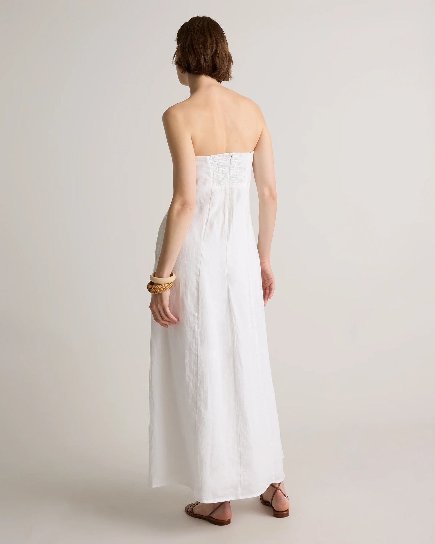 100% European Linen Strapless Maxi Dress - XS / Brick Red Heirloom Floral