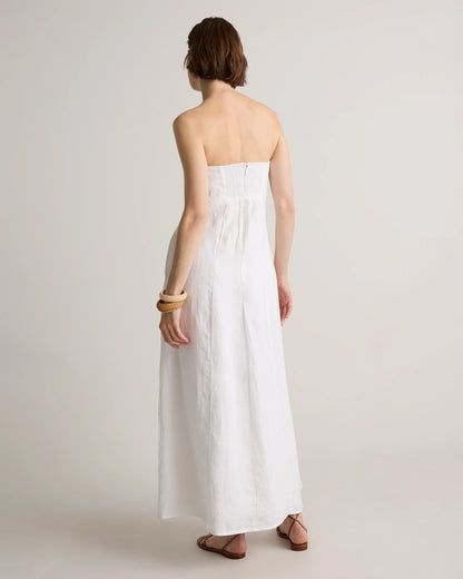 100% European Linen Strapless Maxi Dress - XS / Brick Red Heirloom Floral