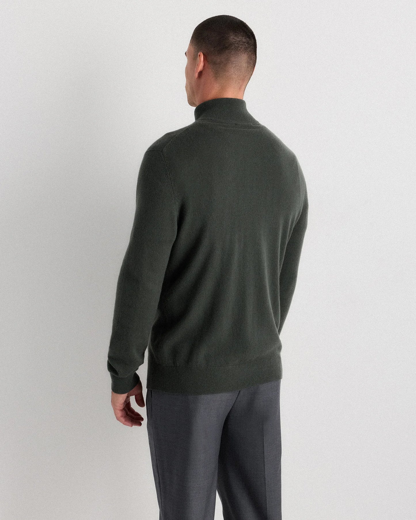 Mongolian Cashmere Quarter Zip Sweater - S / Olive Twist