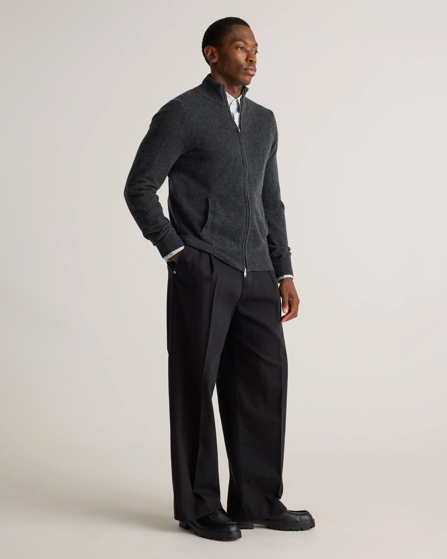 Mongolian Cashmere Full Zip Sweater - S / Teak