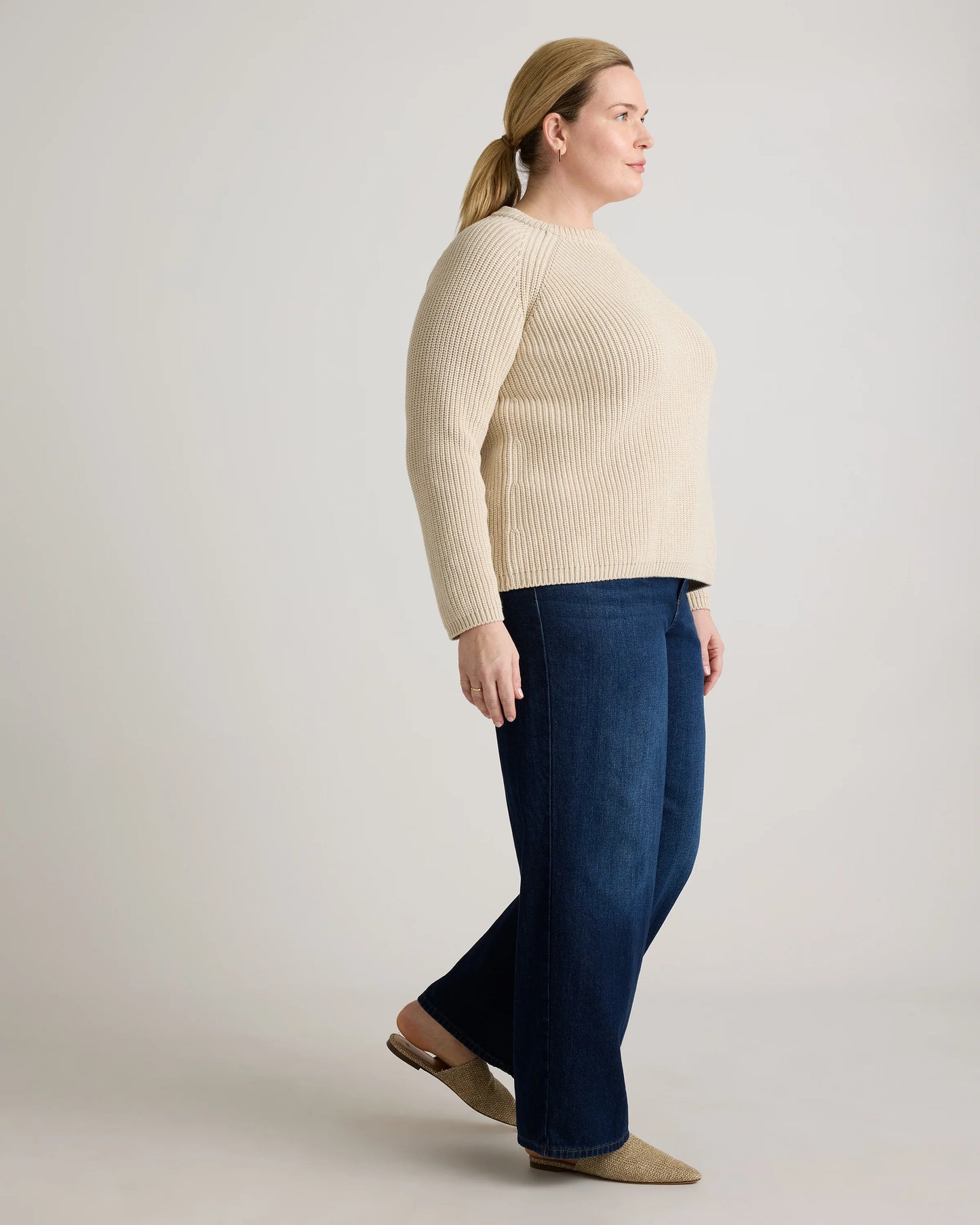 100% Organic Cotton Fisherman Crew Sweater - 1X / Blue Sapphire