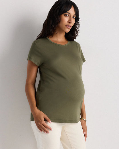 Cotton Modal Maternity Crew Neck Tee (2-pack) - XS / Black/Redwood Brown