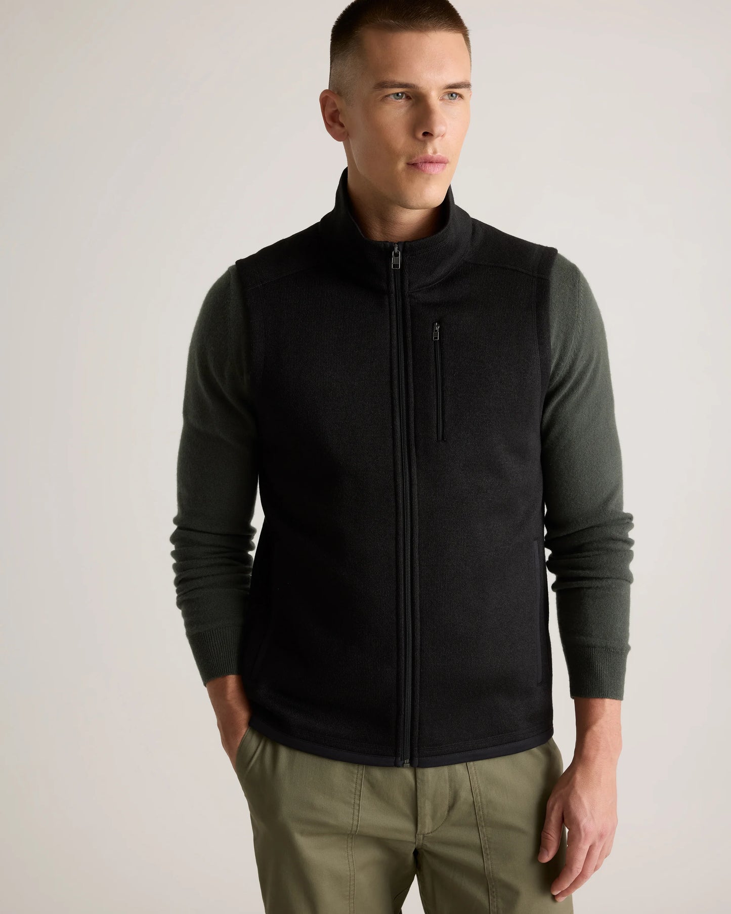 Sweater-Knit Fleece Full-Zip Vest - S / Heather Mineral Green