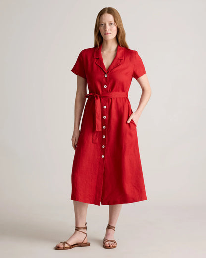 100% European Linen Button Front Dress - XS / Sky Blue Mariner Stripe