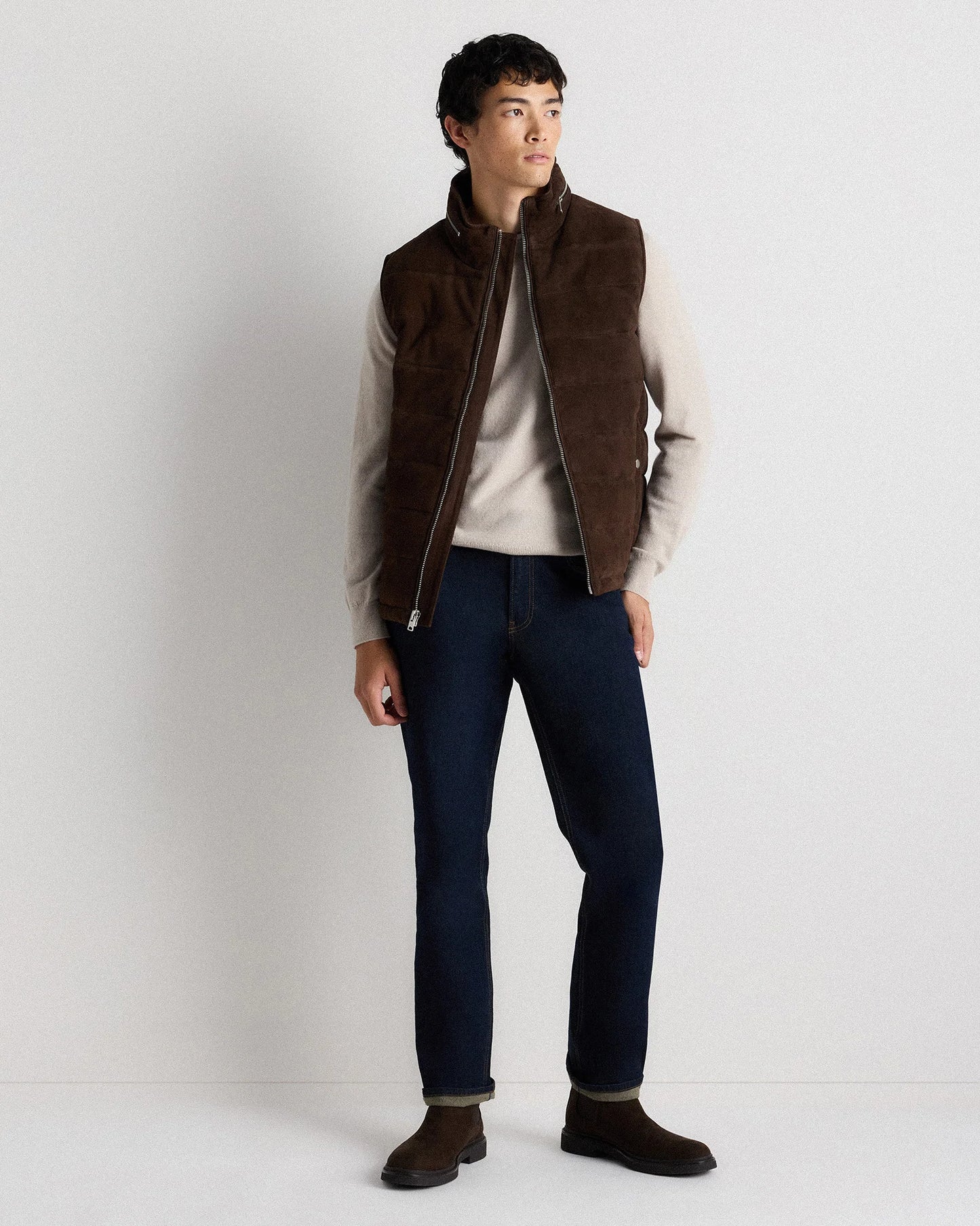100% Suede Puffer Vest - S / Charcoal Black