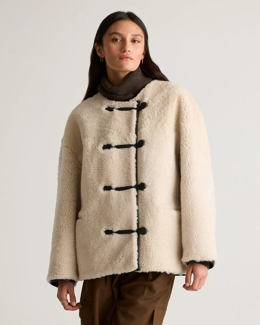 100% Shearling Duffle Jacket - XS / Cream Shearling