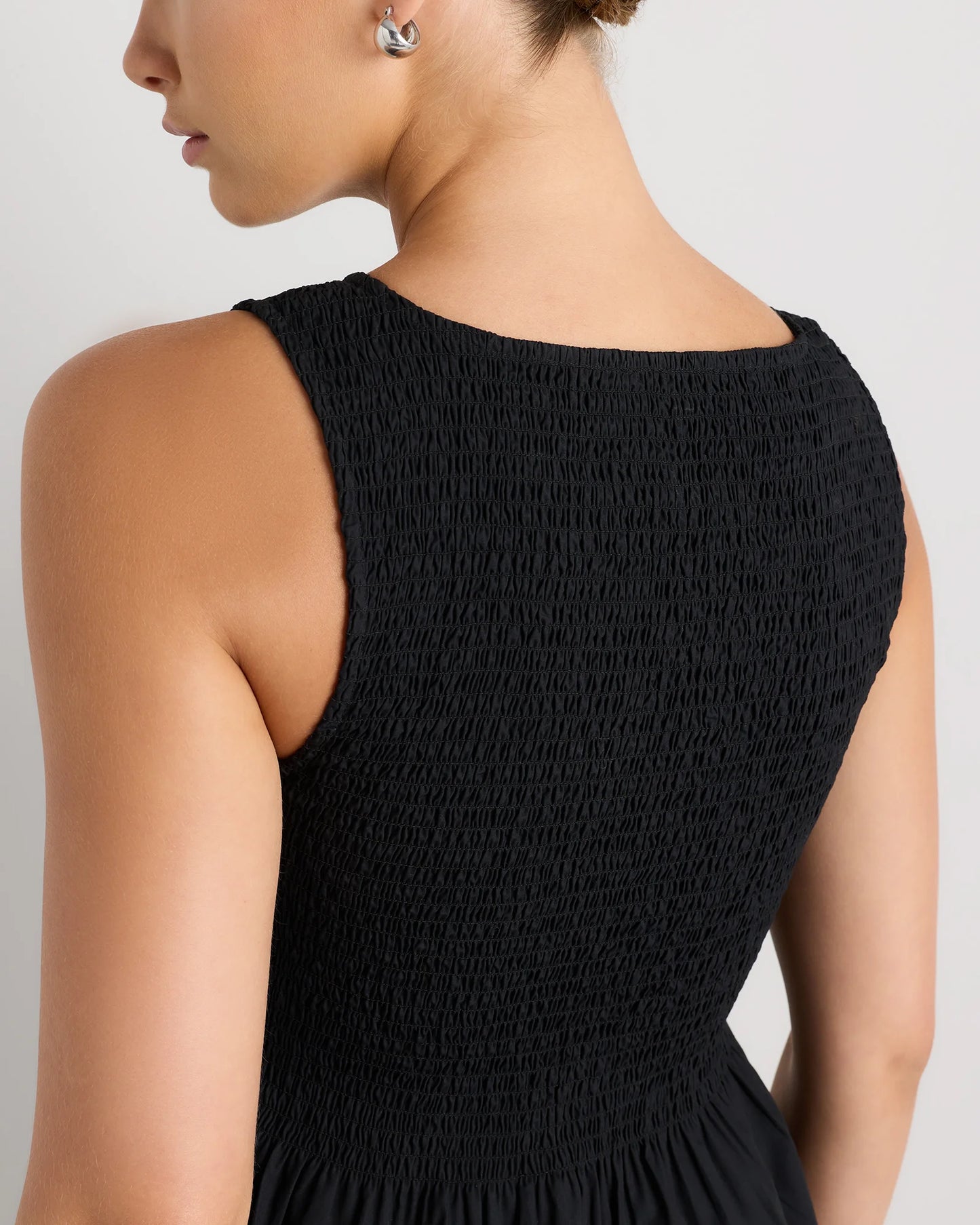 100% Organic Cotton Poplin Boat Neck Maxi Dress - XS / Black