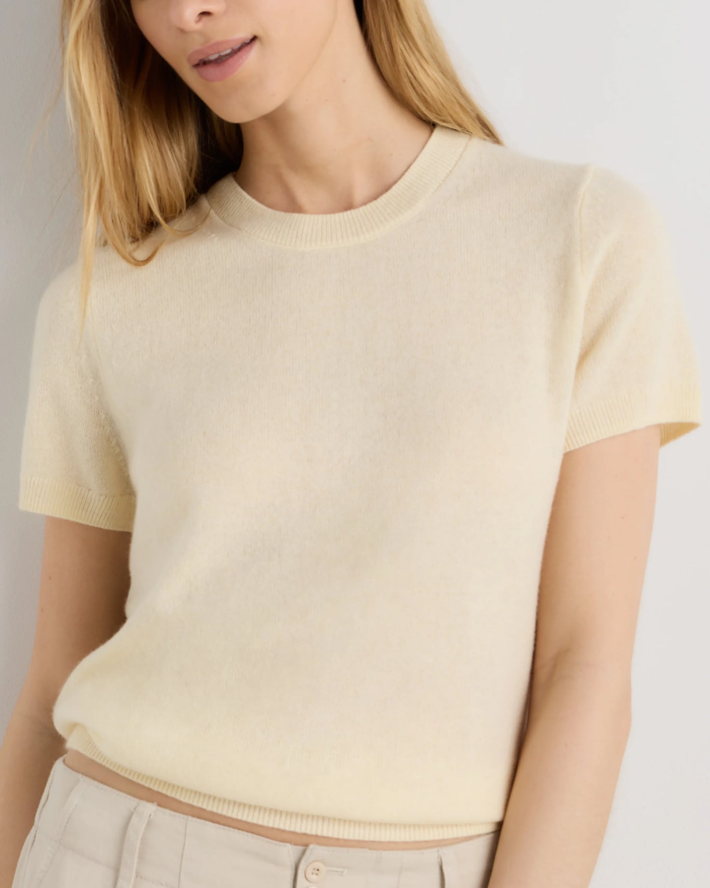 Mongolian Cashmere Tee - XS / Pale Custard Yellow