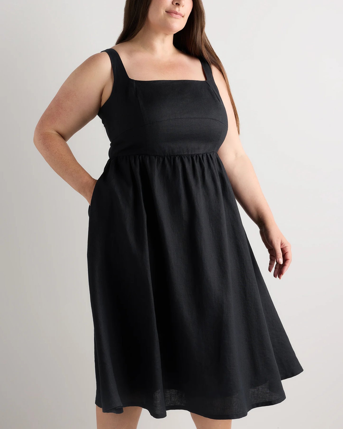 100% European Linen Fit & Flare Midi Dress - 1X / Chile