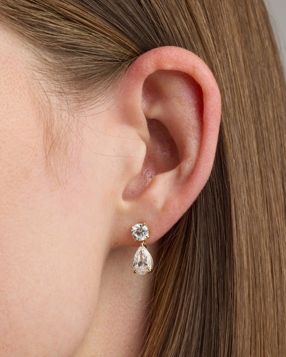 14K Gold Lab Grown Diamond Round & Pear Drop Earrings - One Size / Yellow Gold