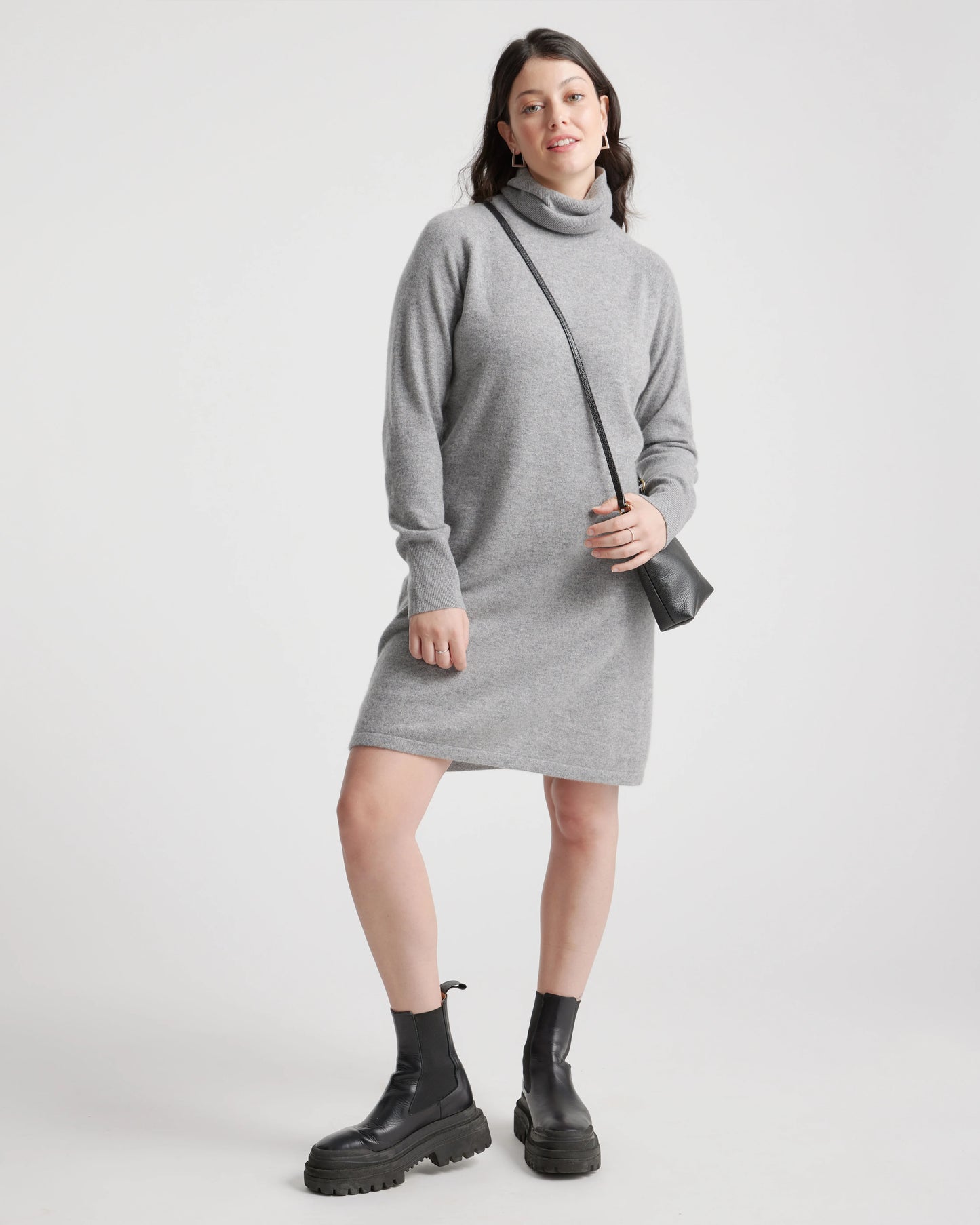 Mongolian Cashmere Turtleneck Sweater Dress - XS / Moss