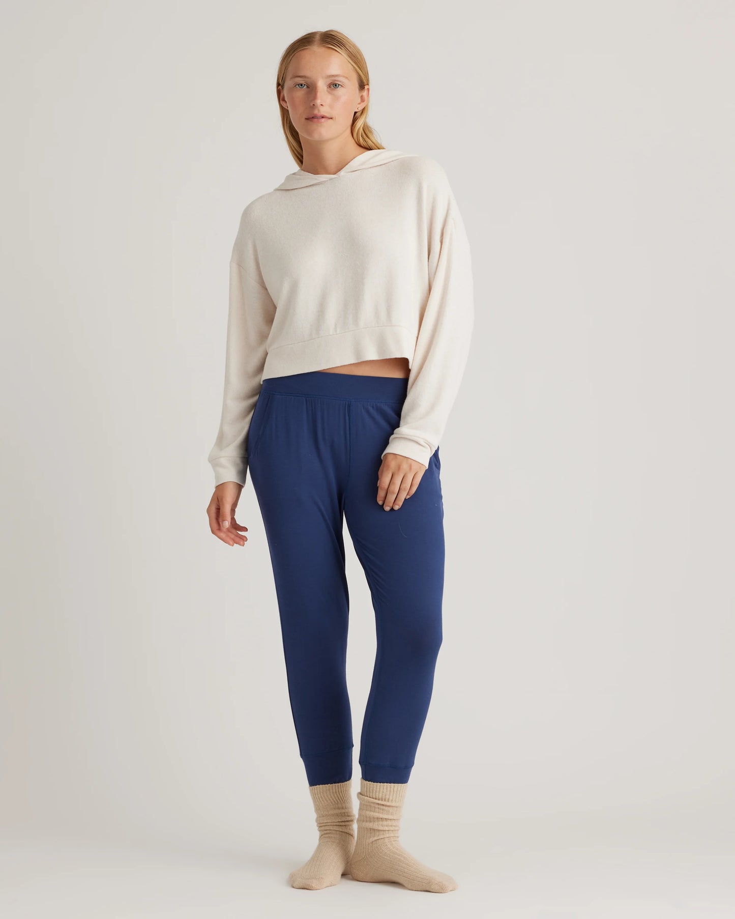 Brushed Lounge Cropped Pullover Hoodie - XS / Heather Oatmeal