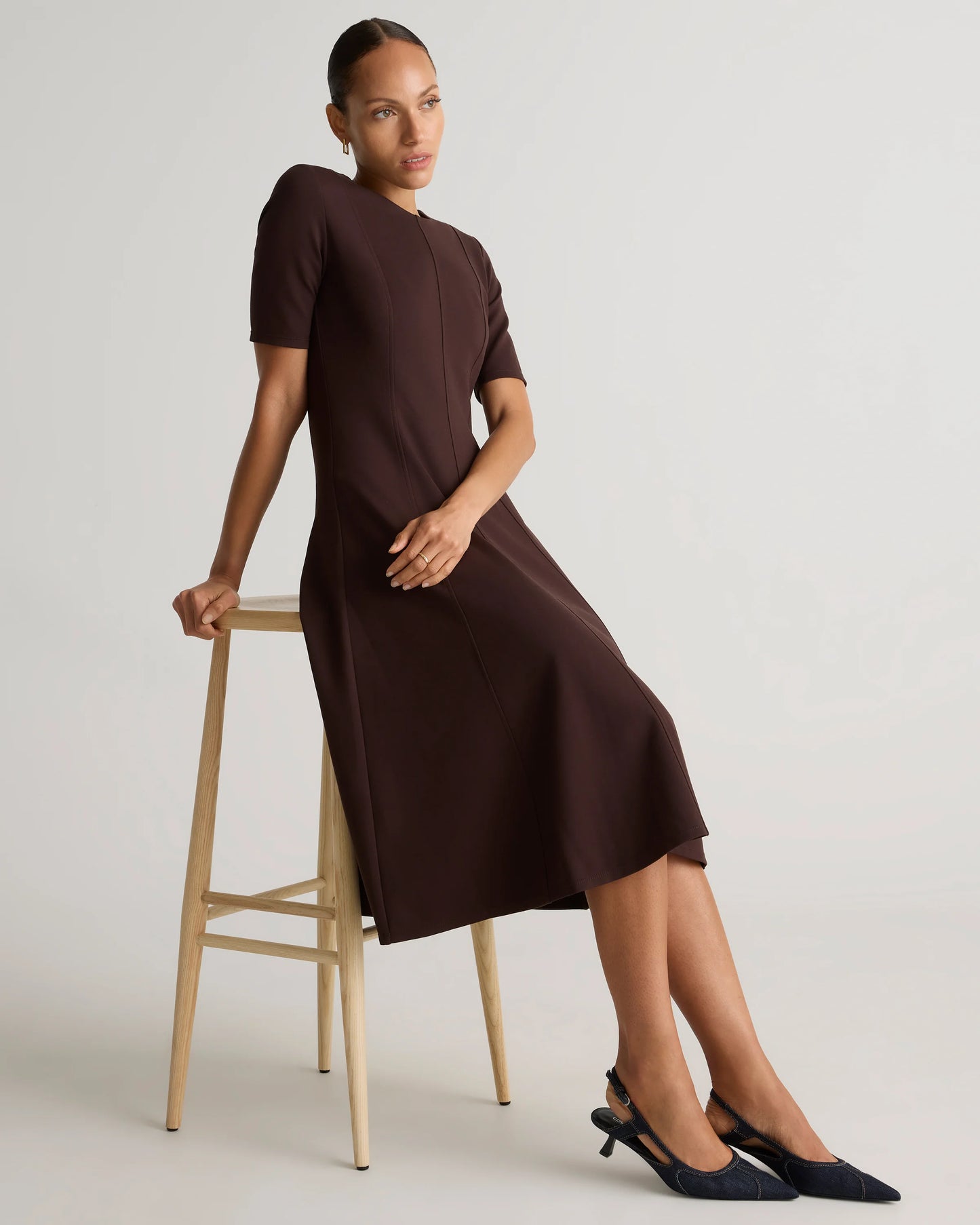 Ultra-Stretch Ponte Short Sleeve Midi Dress - XS / Ruby Red