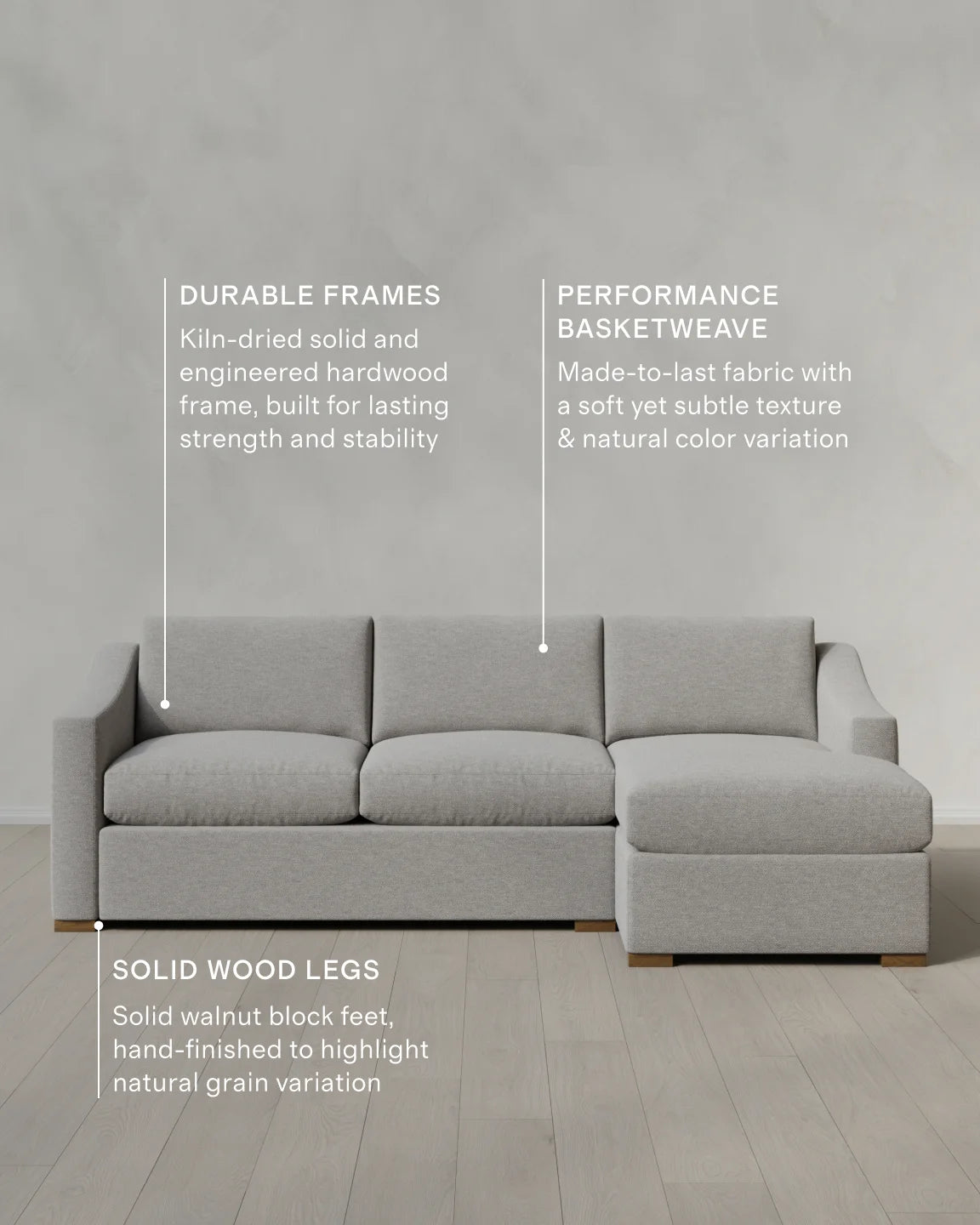 Hollis Slope Arm Chaise Sectional in Performance Basketweave - 104" Right Arm / Flax