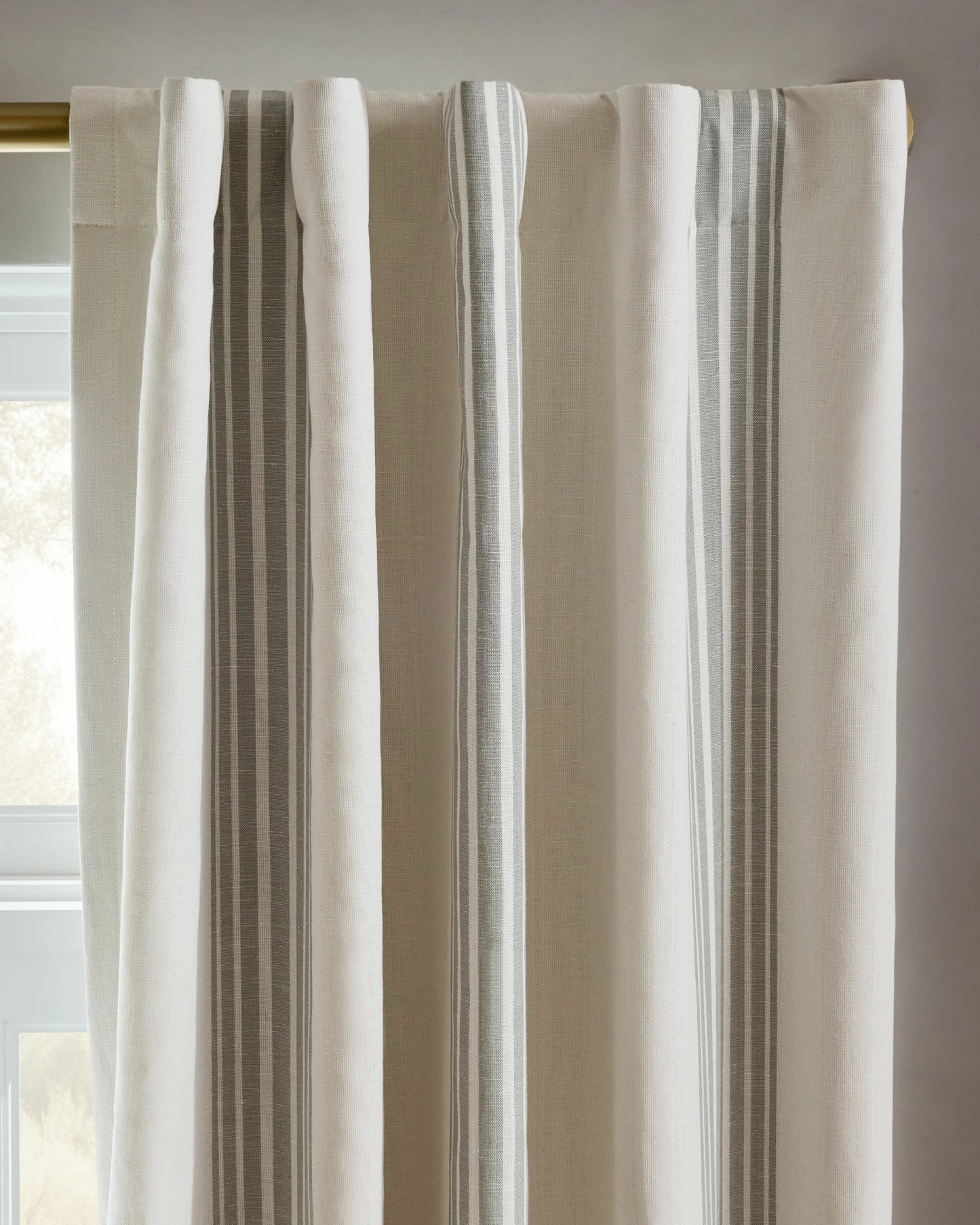 Coastal Stripe Linen Cotton True Blackout Curtain - Single Panel - 48x84 / Ivory/Fog