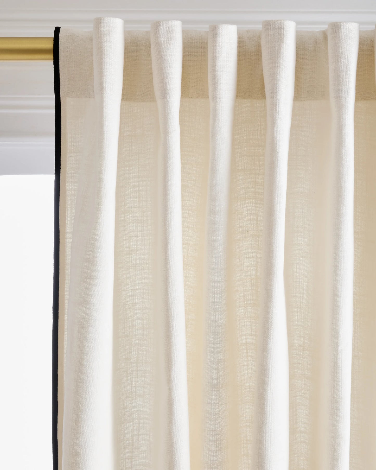 Piped Edge Cotton Curtain - Single Panel - 48x84 / Ivory/Black Piping